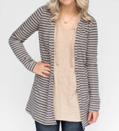 Essential Cardigan - Tan/Navy Stripe