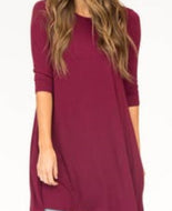 Swing Tunic - 3/4 Sleeve - Wine