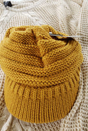 CC Beanie Cap w/ High Ponytail Hole - Mustard