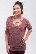 Dolman Tunic - Marsala & Ivory Stripe