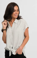 Button Down Cuff Sleeve - Charcoal Stripe