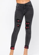 Judy Blue Jeans - Black w/ Buffalo Plaid Patch