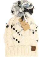 CC Beanie Hat - Chunky Knit Yarn w/ Pom - Ivory