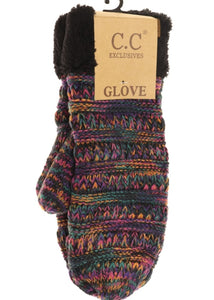CC Beanie Mittens - Fuzzy Lined Multi-Color - Black