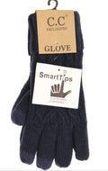 CC Beanie Gloves - Lined Cable Knit Smart Gloves - Navy