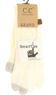 CC Beanie Gloves - Lined Cable Knit Smart Gloves - Ivory