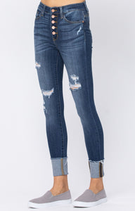 Judy Blue Jeans - Distressed Button Fly Cuffed