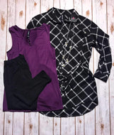 Flannel Tunic Windowpane - Black/Ivory