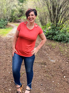 Cut Out Neckline Tee - Coral
