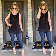 Chiffon Ruffle Tank - Black