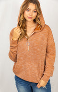 Ribbed Hoodie - Heathered Camel