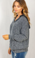 Ribbed Hoodie - Heathered Black