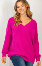 Load image into Gallery viewer, V-Neck Sweater - Fuchsia