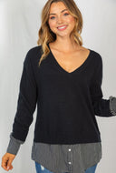 Layered V-Neck Sweater - Black