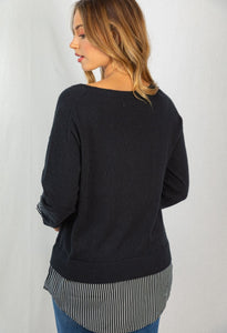 Layered V-Neck Sweater - Black