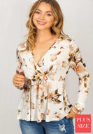 V-Neck Cross Over Top - Ivory Rust