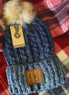 CC Beanie Hat - Vintage Two-Tone Ombre w/ Faux Fur Pom - Navy